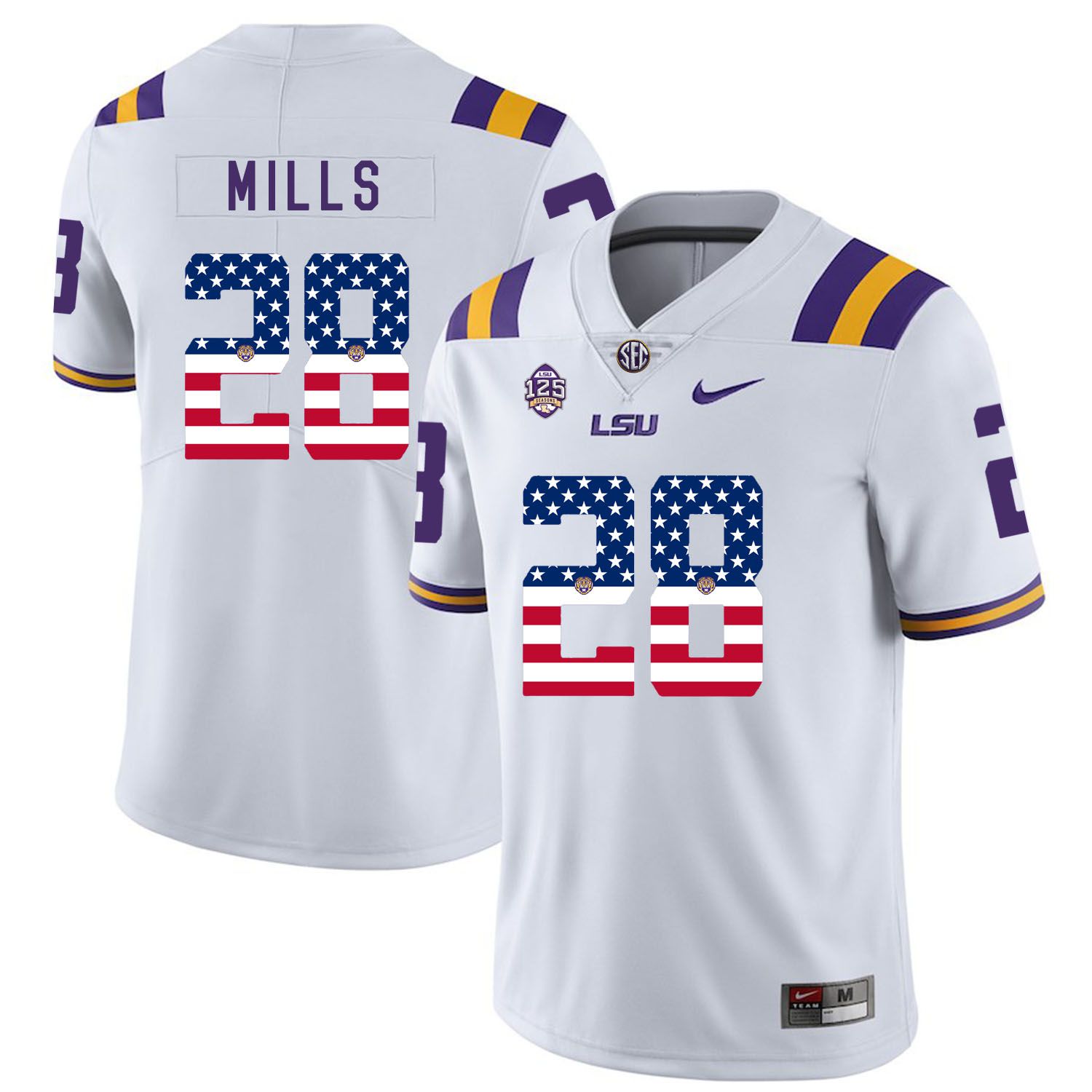 Men LSU Tigers #28 Mills White Flag Customized NCAA Jerseys->customized ncaa jersey->Custom Jersey